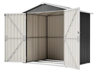 Produktbild von AIORBER Metall Geräteschuppen 185,4x142,3x185 cm Gartenhaus wetterfest mit Metallfundament abschließbarer Tür 4 Belüftungen Schwarz