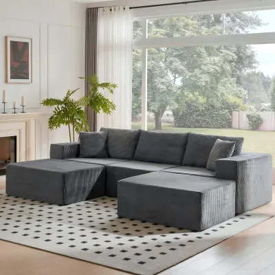 Modulare U-förmige Couch, 274 cm, Cord, Dunkelgrau, 5-Sitzer