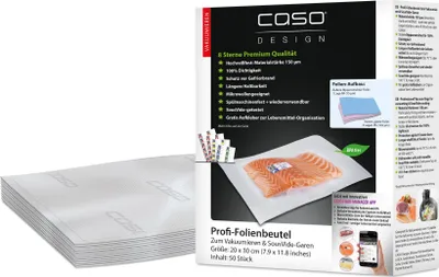 Zdjęcie produktu dla Profesjonalne worki foliowe CASO 20x30cm, 50 sztuk, bardzo wytrzymałe i odporne na rozdarcia, zapewniające optymalną próżnię