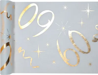 Produktbild von Tischläufer 60. Geburtstag - 30 cm x 5 m - Weiß & Gold - Partydeko