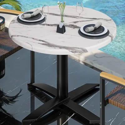 Produktbild von WTG | Bistro Außen Tisch | Ø:H 70 x 75,5 cm | Weiß Marmor / Schwarz | Rund | Bistro Tisch Gastro Tisch