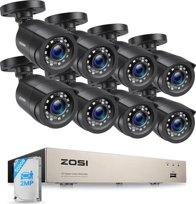 Produktbild von ZOSI 1080P Überwachungskamera Set 8CH 500GB DVR und 8 Außen 1080P Verkabelt Video Sicherheitskameras, Personen- und Fahrzeugerkennung, Wasserdicht