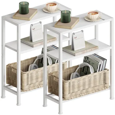 Obrázek produktu pro Úzký pomocný stolek se 3 policemi, bílá barva, rozměry 18x43x56,5 cm