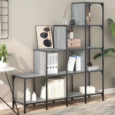 Produktbild von vidaXL Bücherregal Grau Sonoma 122x30x132 cm Holzwerkstoff und Metall