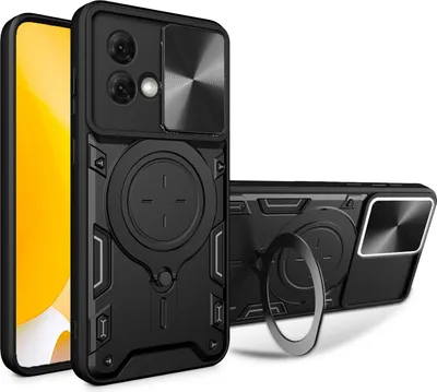 Produktbild von Handyhülle für Motorola Moto G84 Dual-Layer Stoßfest Rüstung Hülle mit Dia Kameraschutz und Kreisförmig Ring Ständer Schwarz