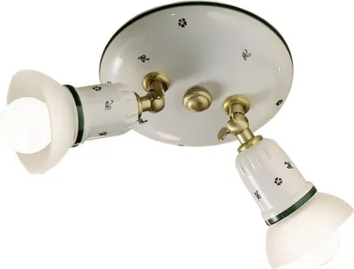Produktbild von Strahler Metall Keramik verstellbar rund Ø 32 cm in Weiß Grün Messing matt E14 2-flammig Landhaus