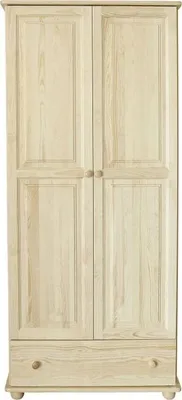 Produktbild von Kleiderschrank aus massiver Kiefer Natur 2-türig 195x92x59 cm mit Schublade und Kleiderstange