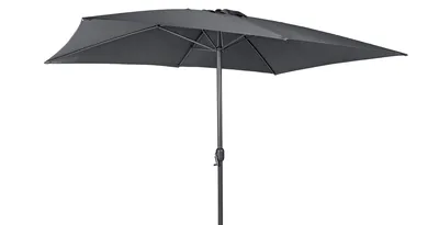 A dark gray rectangular umbrella is shown against a white background.