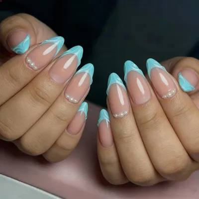 Image de Ongles factices en forme de stiletto, couleur bleu-vert, ensemble de 24 pièces pour manucure à faire soi-même