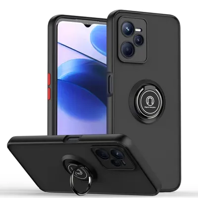 Obrázek produktu pro Pouzdro pro OPPO Realme C35 matné průsvitné TPU pouzdro s prstencovým držákem a stojánkem Černá červená