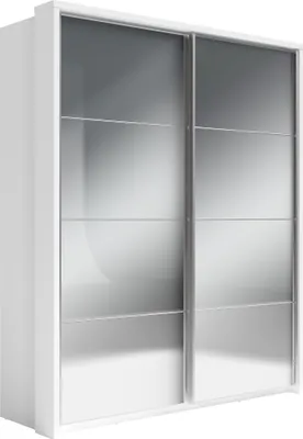 Produktbild von Furniture24 Schwebetürenschrank Kleiderschrank AR-17 ARTI Schiebetürenschrank, Garderobenschrank mit Spiegel, 6 Einlegeboden, 3 Kleiderstangen Weiß Matt, 180 cm breit