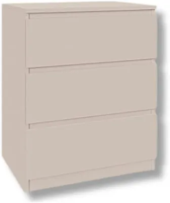 A three-drawer chest of drawers on a white background.