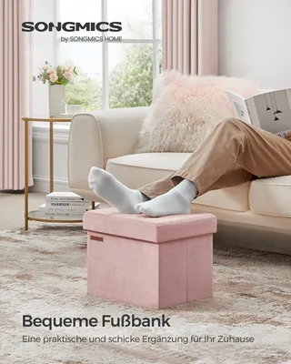 Produktbild von SONGMICS Sitzbank mit Stauraum, klappbare Sitztruhe, Fußbank, 31 x 41 x 31 cm, bis 130 kg belastbar, Pastellrosa