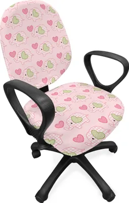 Produktbild von ABAKUHAUS Elefant Bürostuhl Schonbezug, Dots Herzen Checkered, dekorative Schutzhülle aus Stretchgewebe, Pistazie, Grün, Rosa