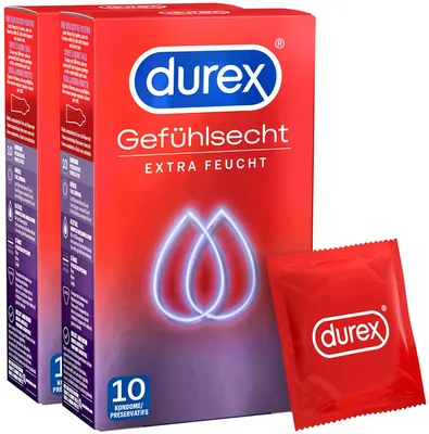 Produktbild von Kondome extra feucht mit Gleitgel Beschichtung für intensiveres Empfinden Durex Gefühlsecht Extra Feucht 20 Stück