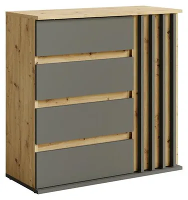 Produktbild von Kommode DOVENA 27 – 1 Tür, 4 Schubladen (80×79,7×34 cm) – Artisan Eiche, Grau Graphit