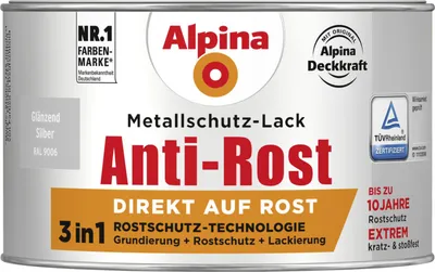 Produktbild von Alpina Metallschutz-Lack Anti-Rost 300 ml silber glänzend