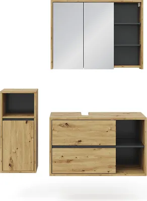 Produktbild von Vicco Badmöbel Set Viola, 3 Teile, mit Midischrank, Goldkraft Eiche/Anthrazit