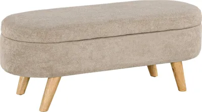 Image de Pouf avec espace de rangement - Pouf/Ottomane ovale - Pieds en bois - Assise rembourrée - Capacité de charge 120 kg - Beige