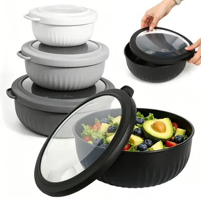 Immagine prodotto di Ciotole per insalata con coperchio, set da 4 pezzi, capacità: 0,4/0,78/1,4/2,2 litri, impilabili, ideali per la cucina
