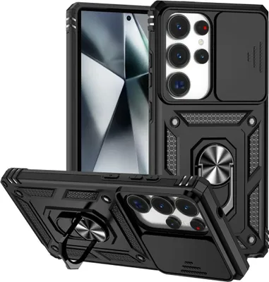 Produktbild von Samsung Galaxy S25 Ultra Hülle - Coverup Armor Ring Ständer Back Cover mit Kamera Schutz - Schwarz