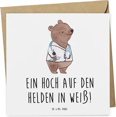 Produktbild von Mr. & Mrs. Panda Grußkarte Arzt Held - Weiß - Geschenk, anlasskarte, Danke sagen, Liebe, doppelkarte, faltkarte, Bedanken, Aufmerksamkeit, Glückwunschkarte, Anerkennung