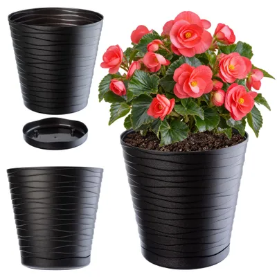 Obrázek produktu pro KADAX květináč s podšálkem "Greve", květináč, plastový květináč, květináč, kulatý, 13 cm, černý