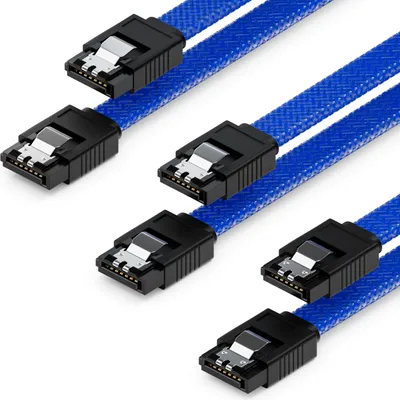 Produktbild von deleyCON 3x 50cm SATA 3 Nylon Kabel Set 6 Gbit/s Verbindungskabel Mainboard HDD SSD Festplatte 2 S-ATA Stecker Gerade Blau