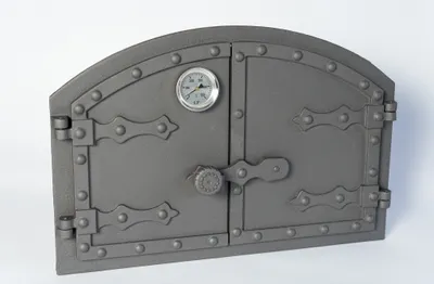 Produktbild von SEZAM - 53x36cm - Zweiflüglige Ofentür aus Gusseisen mit Thermometer 500°C, Pizzaofentür, Backofen, Kamintür, Backofentür, Holzofentür, Kachelofentür