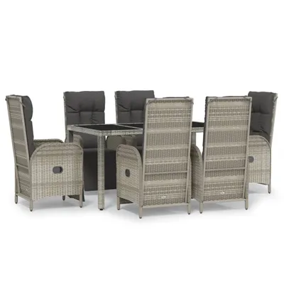 Obrázek produktu pro vidaXL 7dílný zahradní jídelní set s polštáři Grey Poly Rattan