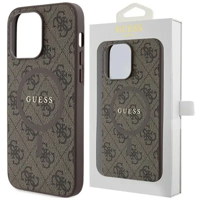Zdjęcie produktu dla Guess GUHMP15LG4GFRW iPhone 15 Pro 6.1 brązowy/brown hardcase 4G Collection Leather Metal Logo MagSafe