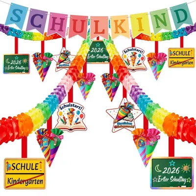 Produktbild von Einschulungsdeko Set Schulkind 2026 Girlande Banner Papier 12M Bunt