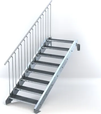 Produktbild von Stahltreppe 8 Stufen bis Höhe 160 cm, Laufbreite : 90 cm Geländer links ST 3 (31 / 9 mm schmal)