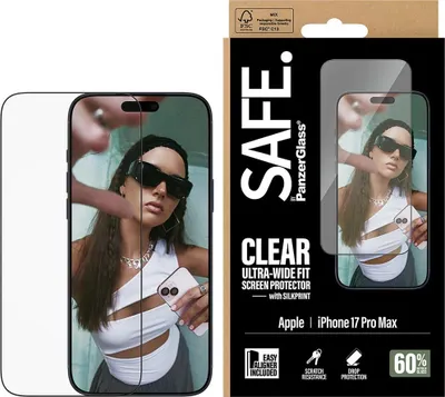 Produktbild von PanzerGlass SAFE. by ® Displayschutz iPhone 17 Pro Max | Ultra-Wide Fit m. EasyAligner, Apple, Apple - iPhone 17 Pro Max, Trockene Anwendung, Kratzresistent, Schockresistent, Transparent, 1 Stück(e)