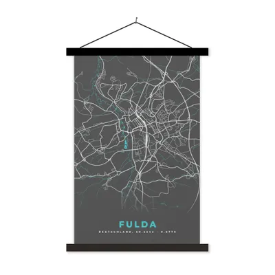 Produktbild von MuchoWow® Textilposter Blau - Deutschland - Karte - Stadtplan - Fulda 60x90 cm mit schwarzem Rahmen - Poster Wohnzimmer