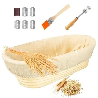 Zdjęcie produktu dla Koszyk do garowania chleba owalny 25 cm zestaw rattan nóż