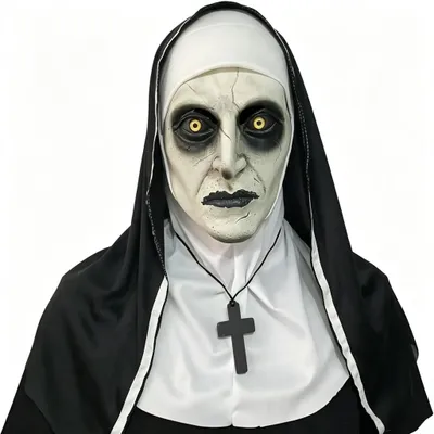 Immagine prodotto di Maschera da suora spaventosa per Halloween, maschera in lattice a copertura totale con catena a croce, ideale per feste di Halloween