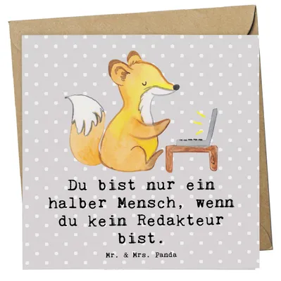 Produktbild von Mr. & Mrs. Panda Grußkarte Redakteur Herz - Grau Pastell - Geschenk, Lustig, Klappkarte, Witzig, Glückwunschkarte, Spruch, Beruf, doppelkarte, Korrespondent, faltkarte