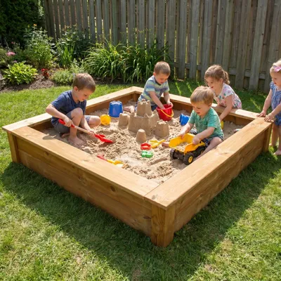 Produktbild von EmsCraft24 Sandkasten imprägniert aus 28mm Holz – 150x150cm