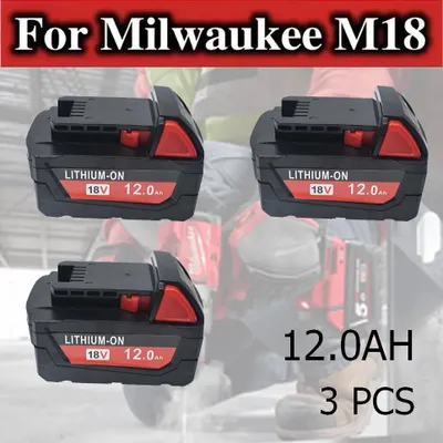 Obrázek produktu pro Baterie M18 – 18V Li-Ion náhradní baterie – 12,0Ah (12000mAh) – nabíjecí – kompatibilní s modely M18B5, 48-11-2402, 48-11-2411, 2604-22 – balení 3 kusů