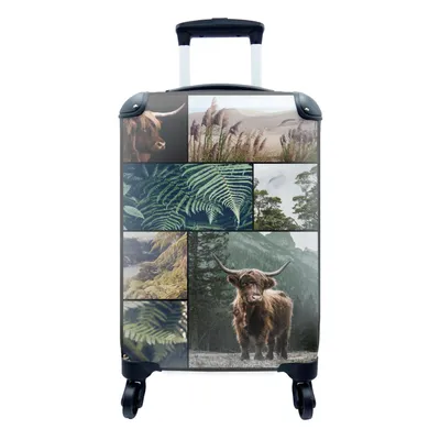 Produktbild von MuchoWow® Koffer Handgepäck Trolley Rollkoffer Kleine Reisekoffer mit 4 Rollen - Schottische Highlander - Collage - Pflanzen - Natur - Cabin Size < 55x40x23 cm & 55x40x20 cm - Fotokoffer - Kabinenkoffer - Boardgepäck - Reise-Box - Reisekoffer - Reisegepäck - Koffer mit Bild - Trolley für Kinder