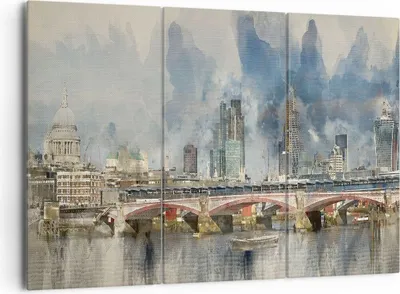 Produktbild von Bild auf Leinwand - Leinwandbild - 3 Teile - London Aquarell Panorama - 165x110cm - Wand Bild - Wanddeko - Wandbilder - Leinwanddruck - Bilder - Wanddekoration - Leinwand bilder - CE165x110-4594