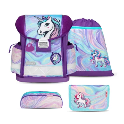 Belmil Classy ergonomisches Schulranzen-Set 4-teilig "Unicorn Dream" mit Brustgurt