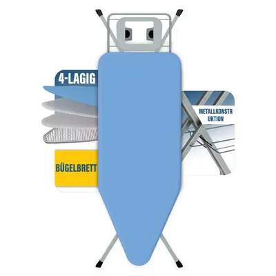 An ironing board with informational overlays.