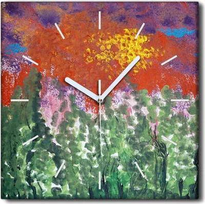 Produktbild von Coloray Uhr auf Leinwand 30x30 cm Wand Uhr Dekoration Wohnzimmer Segeltuch weiße Zeiger -Landschaft der Wiese der Sonne