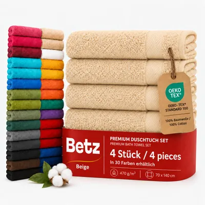 Produktbild von Betz 4 Stück Duschtücher 70 x 140 cm PREMIUM 100% Baumwolle Liegetuch Strandtuch   Farbe: beige, KI-generiertes Bild