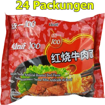 Produktbild von Unif 100 Instant Nudeln Rinderbraten 24er Pack (24 x 108g) Asia Nudelgericht