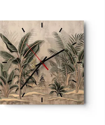 Produktbild von Wanduhr - Quadrat - Glasuhr - Wald Blatt Baum - 40x40cm - Schleichendes Uhrwerk - Lautlos - zum Aufhängen bereit - Dekoration Modern - Wanddekoration aus Glas - C3AC40x40-5101