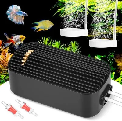 Image de Pompe à air pour aquarium, pompe à oxygène silencieuse pour aquarium, pompe à air réglable pour aquarium, pompe à oxygène pour aquarium avec double sortie, diffuseurs et tuyau de retour