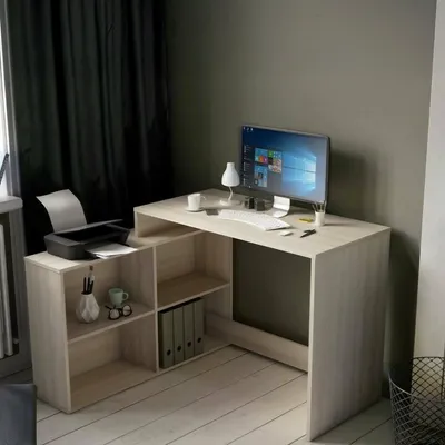 Produktbild von Schreibtisch Kyarr, Mehrzweckschreibtisch, Bürotisch für PC, Eckschreibtisch, 112x101 h77 cm, Eiche und Weiß